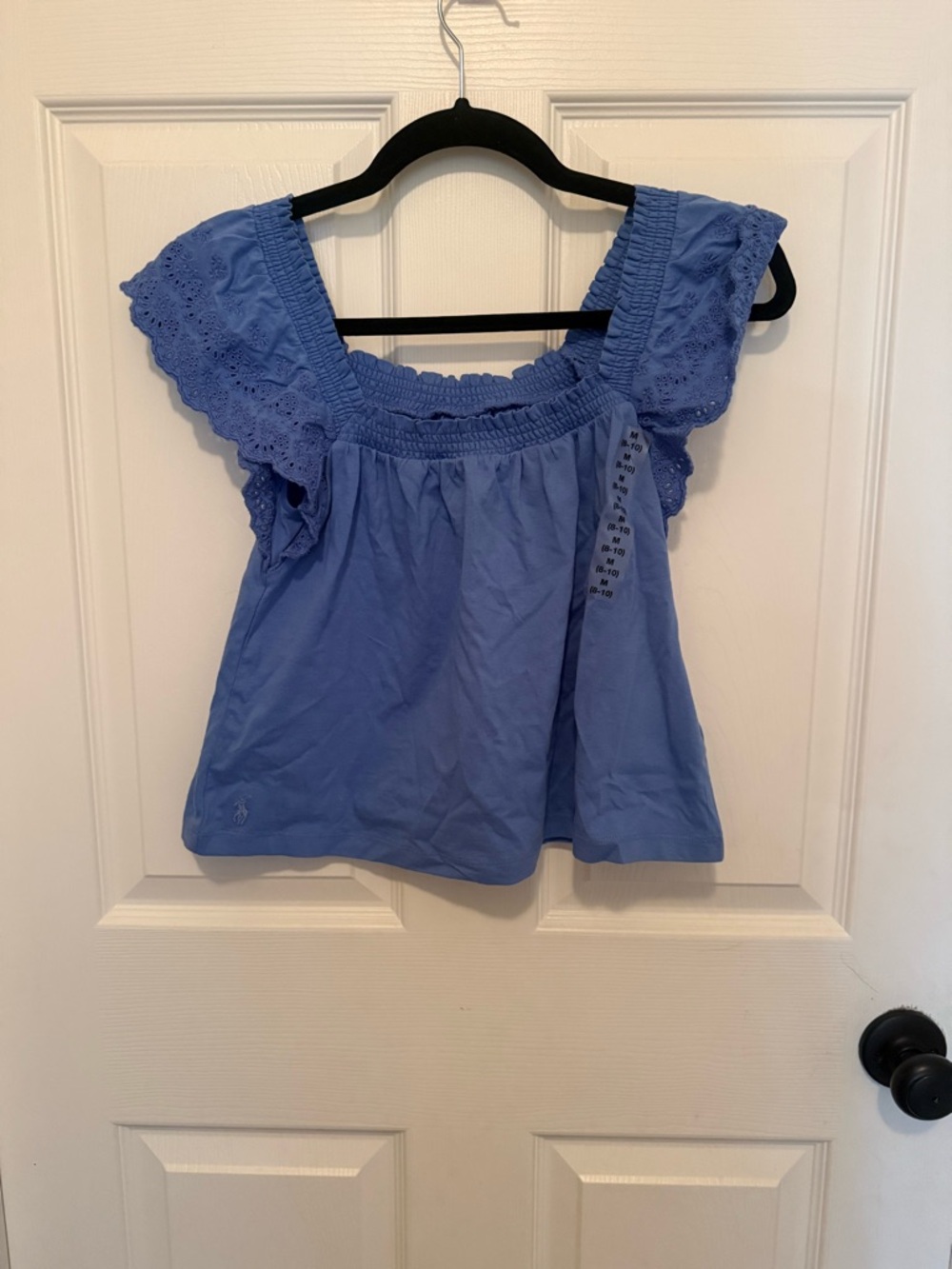 Ralph Lauren Periwinkle Eyelet Flutter Sleeve Top